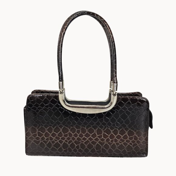 Women's Faux Snake Skin/Leather Black Small Sturdy Zippered Handbag Purse